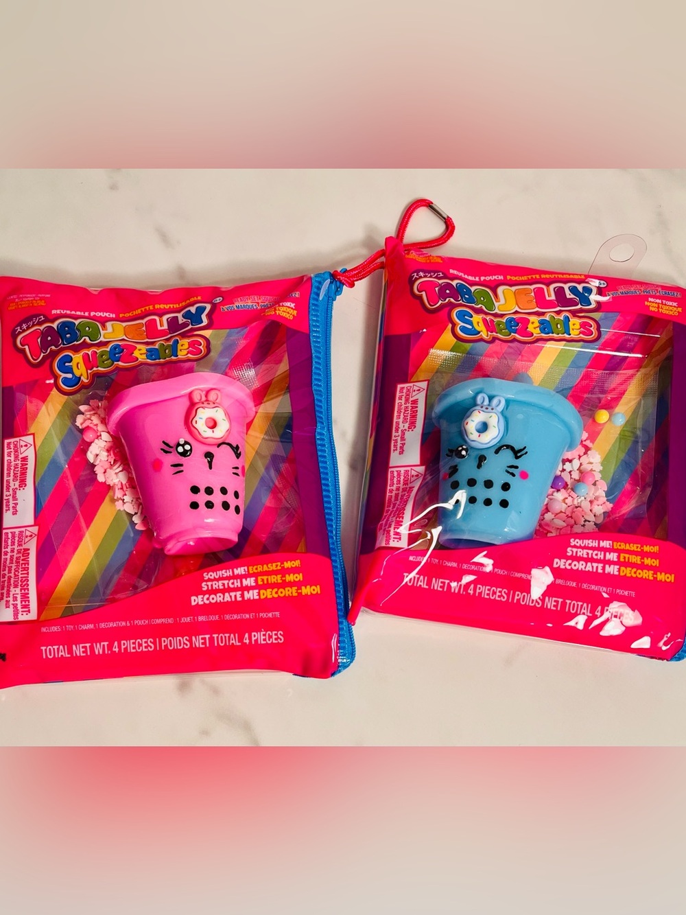 Taba Jelly Squeezeables Pink Boba and Blue Boba - Squish, Stretch, Decorate